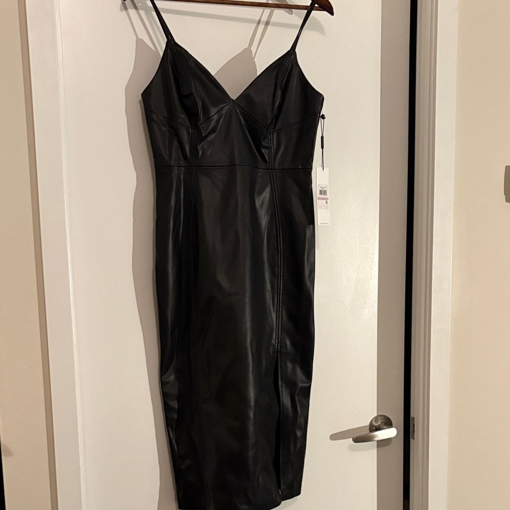 Calvin Klein Black Vegan Leather Midi Dress